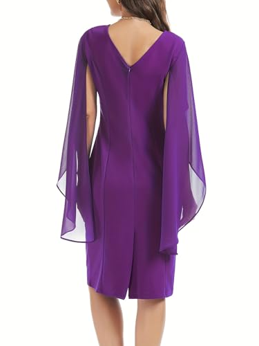 Image of HELYO Women's Chiffon Cloak Sleeve Mini Cape Dress V-Back Semi-Formal Elegant Bodycon Wedding Guest Evening Cocktail Dresses