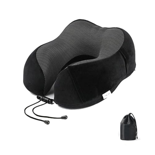 魔法のネックピロー 飛行機 快適グッズ 超軽量 首枕 旅行 低反発 携帯枕 クッション コンパクト (ブラック)