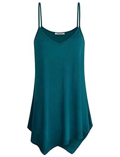 SeSe Code Tunic Tank Tops for Women Ladies Flowy Camisole Spaghetti Strap Tanks Summer Cool Casual Sleeveless Pleated Fashion Sharkbite Hem Vneck Long Cami Dark Cyan XXL Holiday Wear