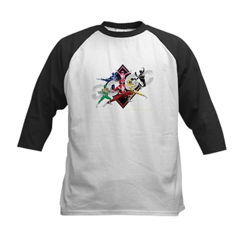 CafePress Mighty Morphin Power Rangers Kids Baseball T Shirt Kids Cotton Baseball Jersey, 3/4 Raglan Sleeve Shirt Black/White