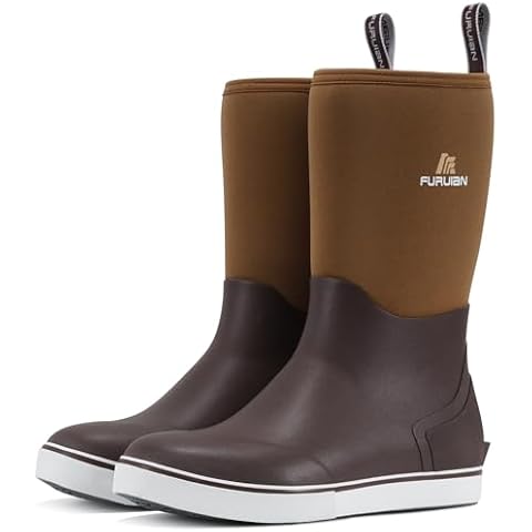 Furuian Men's Deck Boots Mid Calf Fishing Boots Rubber Boots for Men Waterproof Work Boots Longshore Durable Anti Slip Rain Boots, for Fishing, Mud, Gardening, Farming, Coffee Cover