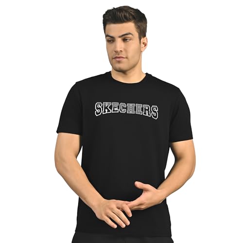 Image of Skechers Men Dual Print Varsity Graphic Black T-Shirts