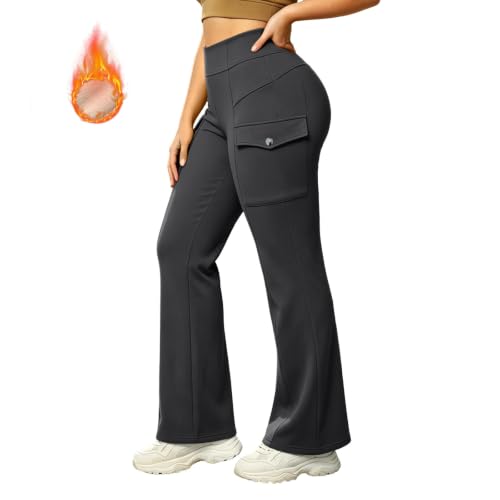 Cargo Yoga Pants for Women Fleece Lined Flare Yoga Leggings Flared Cargos - image 6
