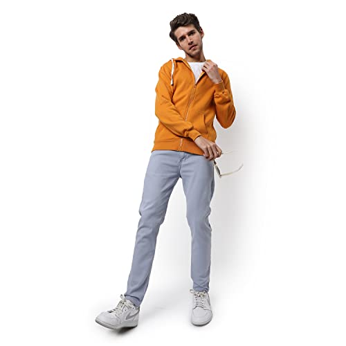 Image of CAHOOT Men's Dark Blue Zip-Front Hoodie with Contrast Drawstring for Casual Wear | Long Sleeve | Hooded Neck | Zipper Closure | Cotton Sweatshirt Crafted with Comfort Fit for Everyday Wear