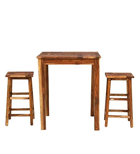 Image of Wooden Bar Dining Table Set 2 Seater /High Bar Chair Dining Table for Home and Living Room (Solid Sheesham Wood, 2 Seater, Teak Finish)
