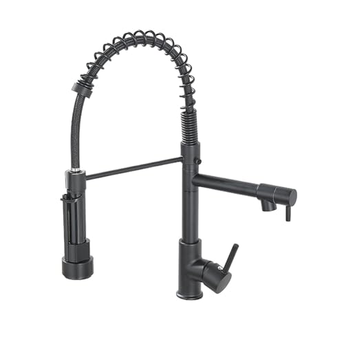 Robinet mitigeur à ressort noir pour évier de cuisine avec eau chaude et froide