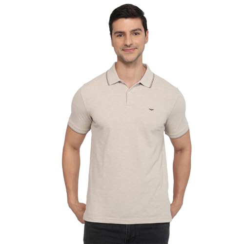 Image of Park Avenue Men Slim Fit Solid Pattern Cotton Polyester Blend Polo Neck Half Sleeve Casual T-Shirt