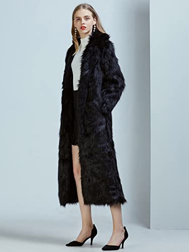 Edary Women's Long Sleeve Faux Fur Coat Shaggy Collar Winter Warm Overcoat Jacket Open Front Faux Fur Coat Outwear (A-Black, Medium) #TOP2
