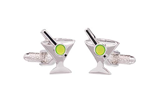 Onyx Art London Boutons de Manchette en Verre Style Cocktail Martini avec boîte à Boutons de Manchette Argenté