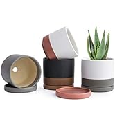 Set of 4 Small Succulent Plant Pots, 4.6 Inch Ceramic Planter Pot for Plants with Drainage Hole a...
