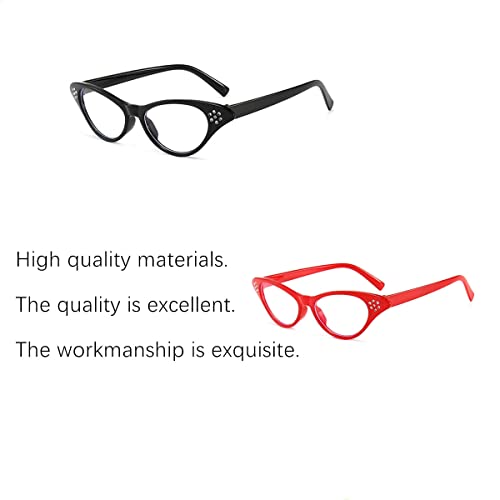 Cat Eye Glasses, 2PCS Cat Eye Rhinestone Glasses, Womens Cat Eye Rhinestone Glasses(Red,Black)3