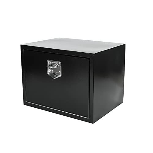 Gooeap 24"X18"X18" Underbody Truck Box Black Heavy Duty Steel Trailer TooolBox Pick Up Truck Tool Box Storage Organizer w/Lock & Keys