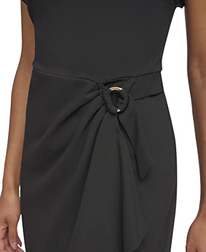 Image of DKNY Women's Flutter Sleeve Faux Wrap Dress with Hardware