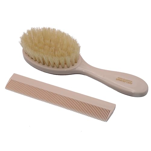 Image of Parcelona French Grooming Combo Nude 6” Celluloid Soft Natural Silk Bristles Baby Brush and Comb for Girls and Toddlers (Nude)