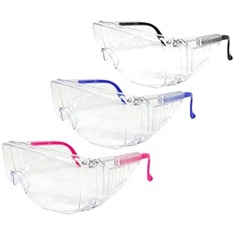 XII WY 3 Pack of Safety Glasses (3 Pairs in 3 Colors) Anti-Fog Crystal Clear Eye Protection Over Glasses Scratch Resistant lab Safety Construction Work CE EN 166 Certified Cover