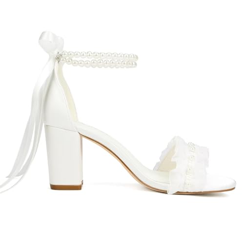 Pearl Wedding Shoes for Bride Block Heel Wedding Sandals Open Toe Bridal Shoes4
