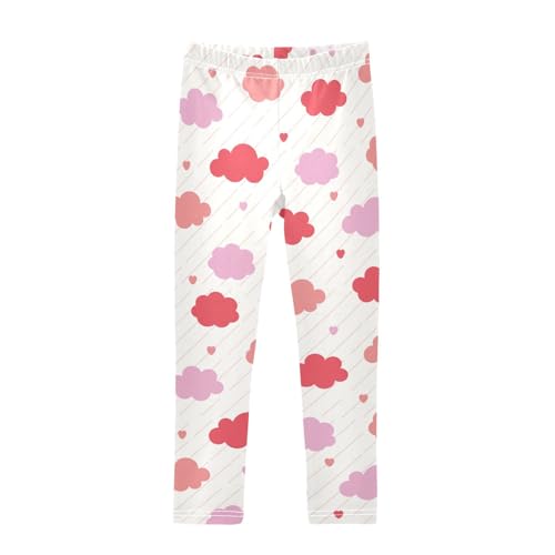 Clouds Lines and Hearts Girls Leggings,Workout Leggings for Girls Toddler Athletic Leggings Size for 3-10T