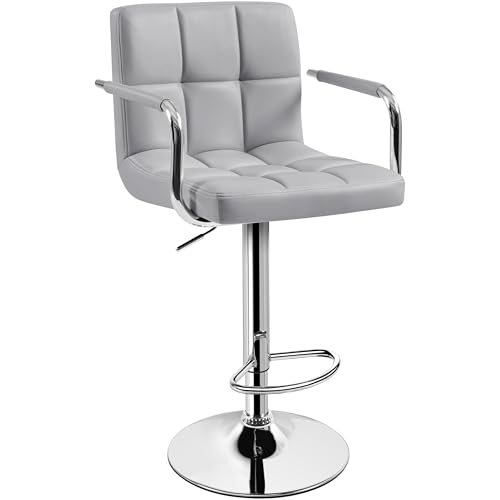 Image of Yaheetech Bar Stool, Swivel with Backs, Adjustable Height, Light Gray