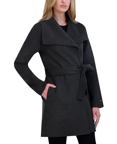 Image of TAHARI Women's Double-faced Luxury Soft Wool Blend Peacoat- Wrap Wool Coat With Removable Belt