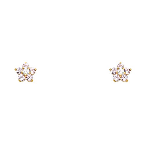 14k Yellow Gold Flower Stud Earrings with Screw Back - 3 Different Color Available2