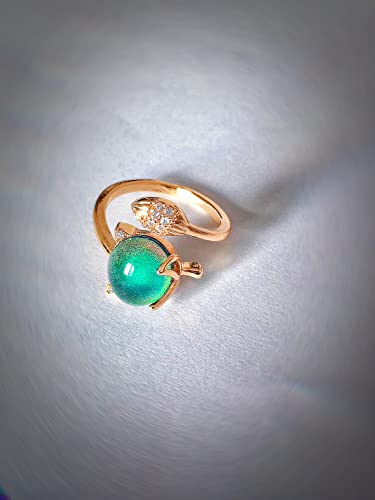 Mood Ring for Women Girls Size Adjustable easy, Gold Plated Brass Oval Stone Color Change Fox Rings, Cool Aesthetic Statement Mood Ring for Teen Girls2