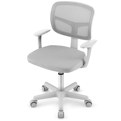 GLACER Kids Desk Chair, Adjustable Height Kids Study Chair w/Arms & Wheels, Swivel, Lumbar Support, Ergonomic Mesh Kids Office Chair Computer Chair for Teens, Child, Home, School, Office (Grey)
