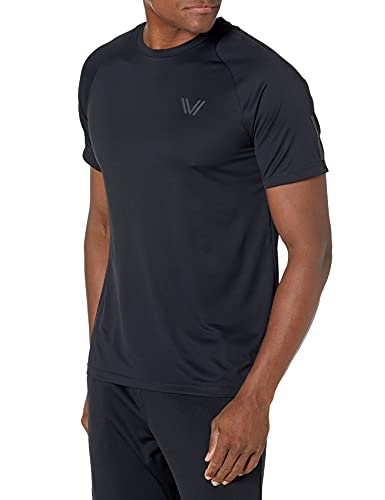 Amazon Brand - Peak Velocity Men's Channel-Knit Performance Short Sleeve Quick-dry Athletic-Fit Run T-Shirt, Black, Small