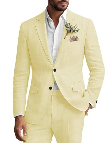 Mens Suit Linen Suits for Men Slim Fit Summer Groomsmen Wedding Suit 2 Piece Party Blazer