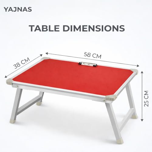Image of YAJNAS Multipurpose Portable Study Laptop Table (15 x 23 Inch) | Height Adjustable Foldable Lap Desk Bed Table for Kids, Students, Home, Office, Online Classes & Learning - Red