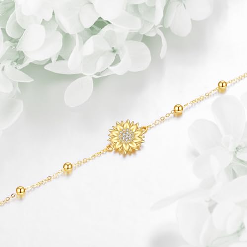 KECHO 14k Yellow Gold Sunflower Jewelry for Women, Fine Gold You are My Sunshine Jewelry Gifts for Her3