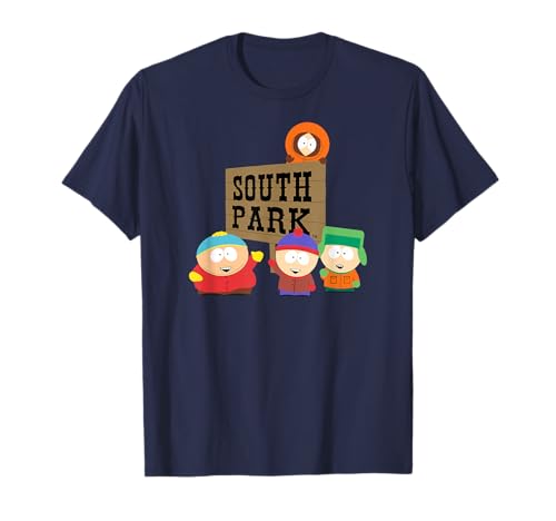 South Park T-Shirt mit Sign - Herren, Blau, S, Kurzarm, Klassische Passform, Cartoon-Muster