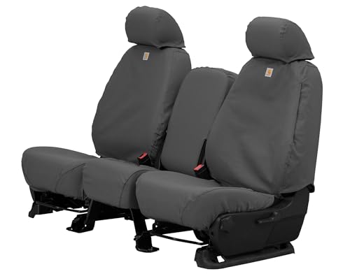 Covercraft Carhartt SeatSaver Custom Seat Covers | Fits 2017-2019 Chevrolet Silverado/GMC Sierra 1500/2500/3500 (2019 1500 Old Body Style) | 1st Row 40/20/40 Bench Seat, Duck Weave Gravel