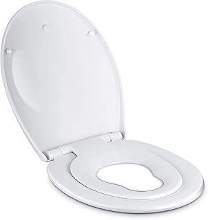 Toilet Seat with Removable Child Seat, Toilet Seat with Soft Close, Quick Release for Easy Cleaning, O Shape, White