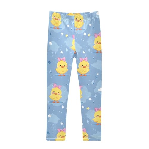 ALAZA Girls' Leggings Children's Yoga Pants Skinny Printed Dance Yellow Duck Rain Comfortable 4T
