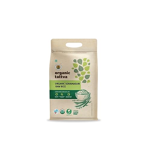 Image of Organic Tattva Sona Masoori Rice 5kg Pack | Organic Raw Rice | Naturally Gluten Free | Unpolished Single Polished Sonamasoori, Pesticide & Chemical Free | 5kg Bag