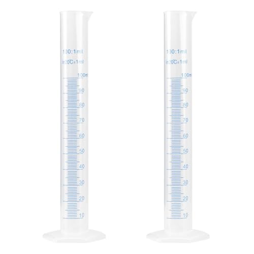 Cilindros Medidores de Plástico,Probeta graduada,Cilindro de Medición Laboratorio,Cilindro Graduado de Plástico,Probetas Graduadas,100 ml,para Uso en Laboratorio y Hogar,2 Pcs