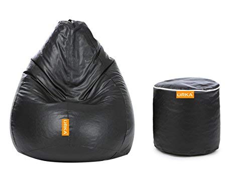 ORKA Classic Filled Bean Bag with Matching Footstool XXXL - Black-picture-25