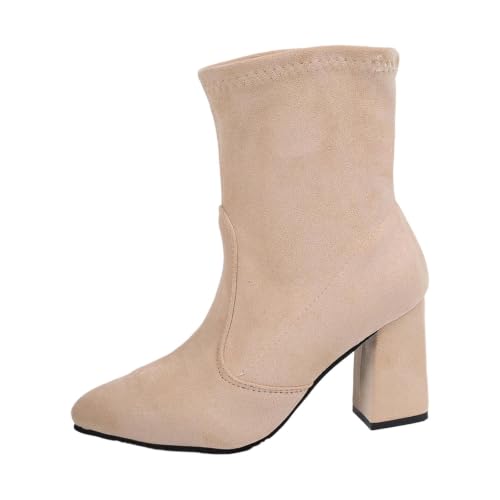 Botines de mujer en piel de ante fina con puntera y tacón de bloque