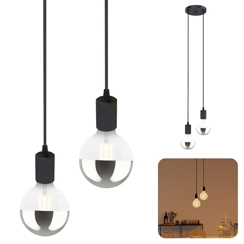 SSC-LUXon PARU Pendelleuchte Vintage 2-flammig schwarz - Design Hängelampe inkl. 2x E27 XL Kopfspiegel LED Lampen warmweiß