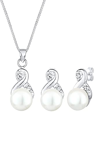 Elli Schmuckset Damen Infinity Symbol mit Süßwasserperlen und Kristallen in 925 Sterling Silber
