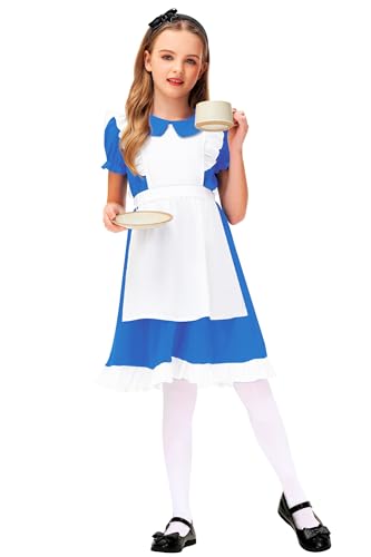 Deerose Kids Blue White Dresses with White Apron Halloween Princess Dress 3-14 Years3