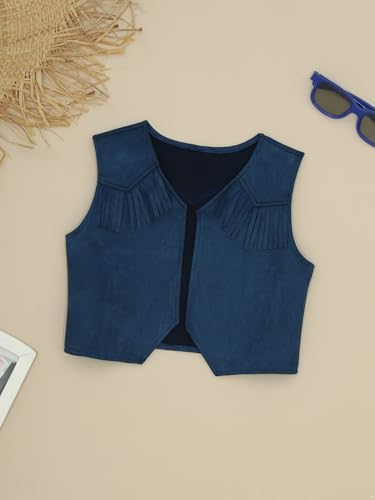 Jelory Kids Boys Western Cowboy Vest Suede Leather Fringed Hem Open Front Waistcoat for Halloween Cospaly Party3
