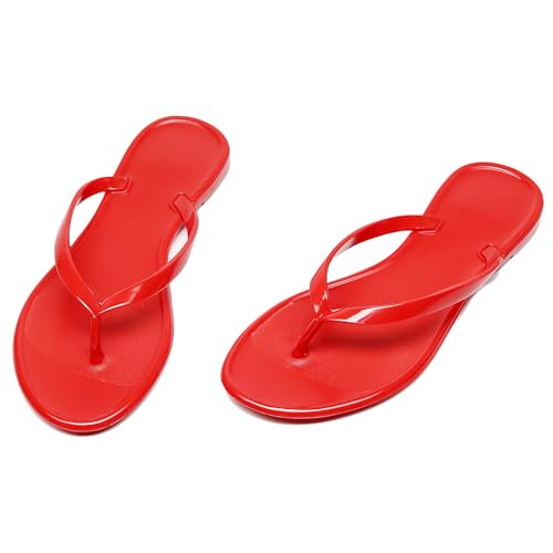 Image of Womens Flip Flops Thong Sandals Jelly Shoes Flat for Ladies Slides Black Slippers Size 9 Slip On Summer Beach Dressy
