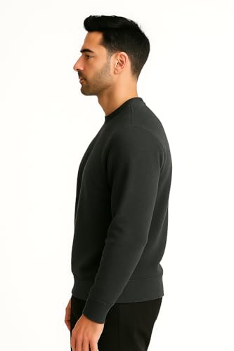 Image of Big Button Solid Cotton Rich Light Weight Round Neck Sweatshirt