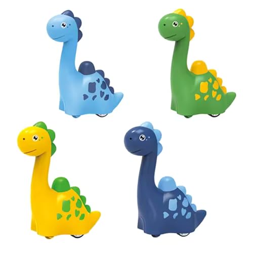 Image of Crackles Press & Go Dinosaur Toy with Twistable Head - Cute Cartoon Push and Go Dino Car for Babies & Toddlers - Friction Powered Animal Mini Toy - Multicolor - Pack of 1