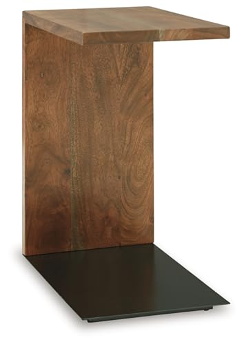Signature Design by Ashley Wimshaw Contemporary Accent Table with Metal Base and C-Table Design, Black & Light Brown