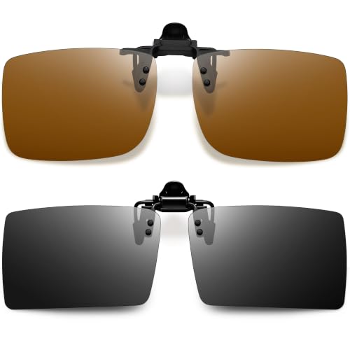 Image of Joopin 2 Pack Rectangle Clip on Flip up Sunglasses Polarized UV Protection