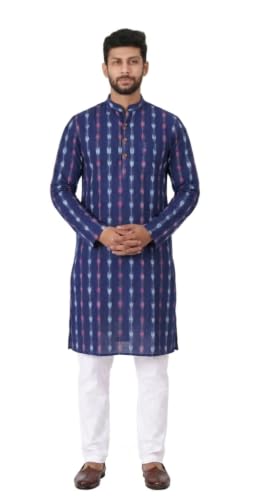 Image of GHL GUENDICHA HAAT Sambalpuri Certified Handloom Men's Pure Cotton Kurta | Odisha Ikat Ethnic Wear | Mandarin Collar | Full Sleeve Traditional Kurta for Men