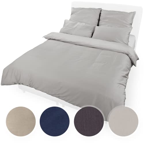 ENTSPANNO Luxus Bettwäsche | Baumwolle Satin - Bettdecke Bettbezug 135x200 Silbergrau | ÖkoTex Standard | Mako Satin Bettwäsche für erholsamen Schlaf