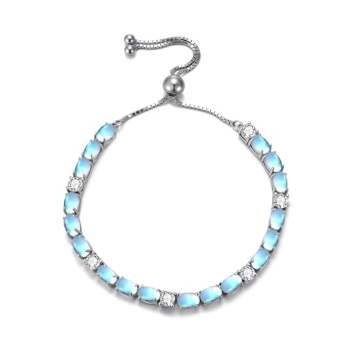 Bracelet pierre de lune femme cadeau idéal en argent sterling 925 avec sa chaîne ajustable